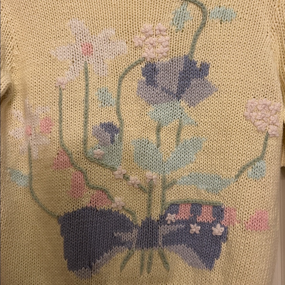 Vintage Lindsey Blake Floral Knit Sweater with Bow Design - Picture 3 of 5